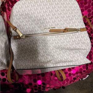 Michael Kors Monogram White and Tan Backpack